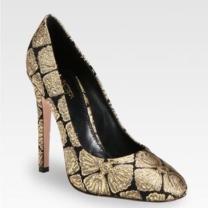 Giambattista Valli Black and Gold Brocade Heels - 37.5